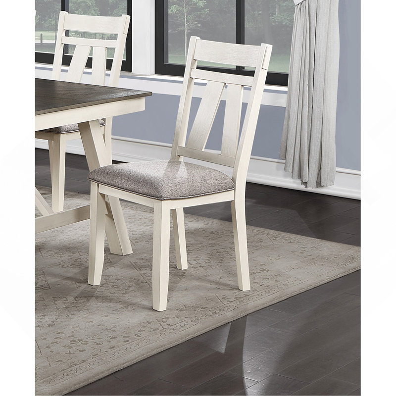 Ensemble de 2 chaises de salle à manger avec coussins en tissu gris et lignes blanches