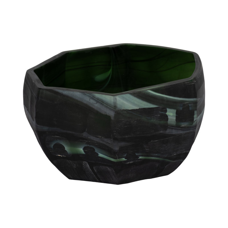 Decorative Glass Bowl Swirled Pattern Modern Glam Style for Home Office Bedroom Living Room - 6" Green