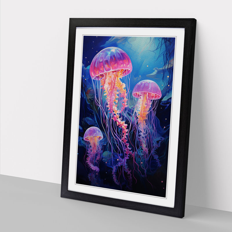 JellyFish Action Painting - Framed Print, Black Framed, 46cm H x 34cm W x 2cm D