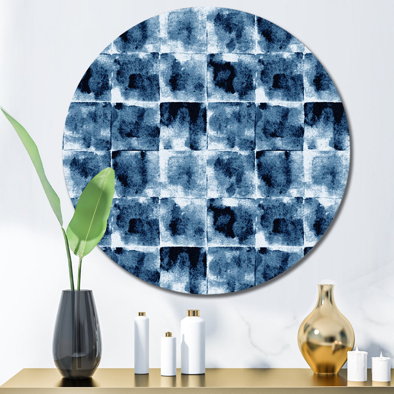 Motif grunge noir et bleu foncé géométrique, H 36 po x l 36 po