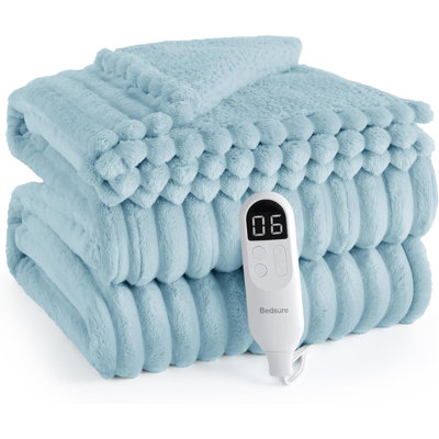Couverture chauffante électrique - Flanelle rayée ultra-douce 289GSM avec 9 niveaux de chaleur et 4 réglages de minuterie, arrêt automatique de 3 heures, cadeau idéal pour grand-mère