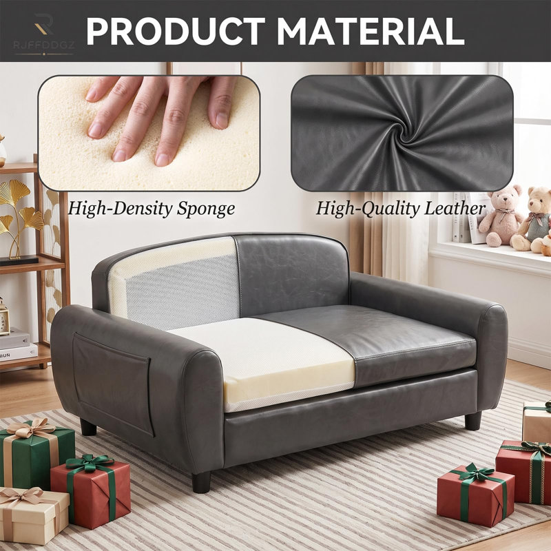 Memory Foam Faux Leather Pet Bed, L, Gray