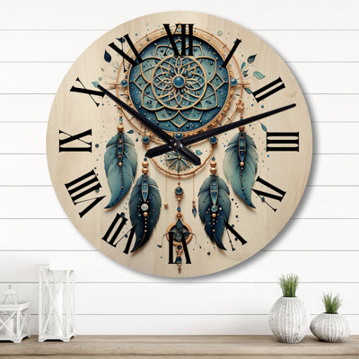 Blue Dream Catcher Minimalist Serenity IV - Landscapes Oversized Wood Wall Clock