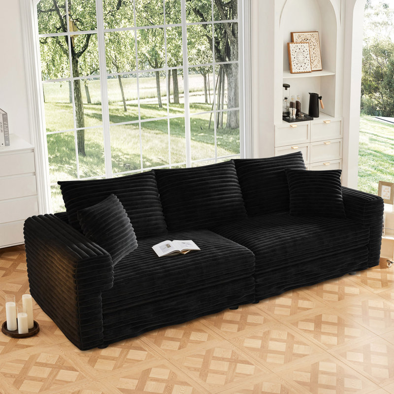 82.7 " Plush Corduroy 3-Seat Sofa,Modern Comfy Upholstered Sofa Cloud Couch, Convertible Deep Seat Sofa with Soft Pillows