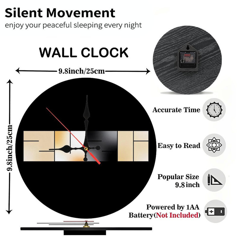 Horloge murale 10 po 2026 | Quartz silencieux, imprimé UV, à piles, Dégradé de kaki