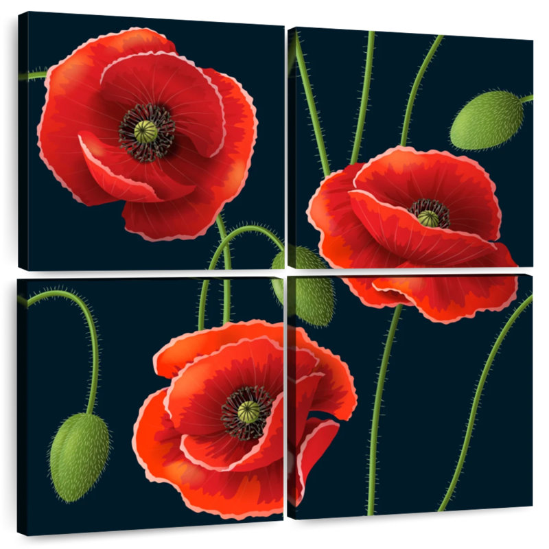 Trio de coquelicots rouges Harnek, H 18 po x l 18 po
