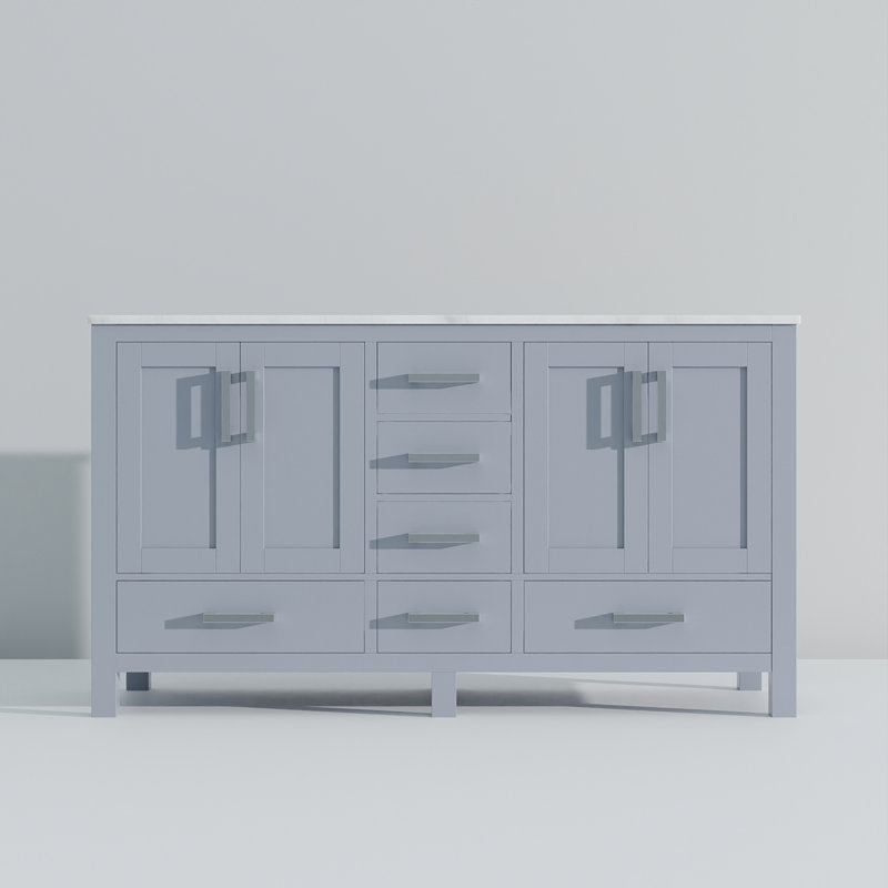 Meuble-lavabo double chic avec plateau en marbre de Carrare et miroir, Gris foncé