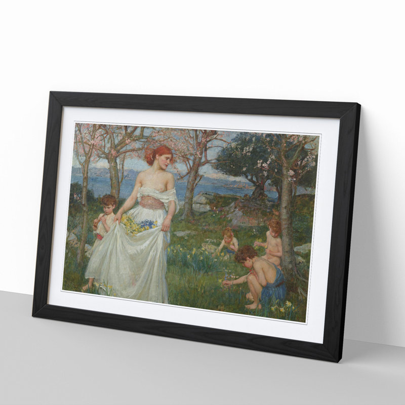 A Song of Springtime by John William Waterhouse - Picture Frame Painting, 27cm H x 36cm W x 2cm D, Black Framed