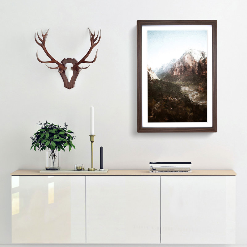 Angels Landing Trail In Zion National Park Utah - Single Picture Frame Painting, Walnut Framed, 45cm H x 33cm W x 2cm D
