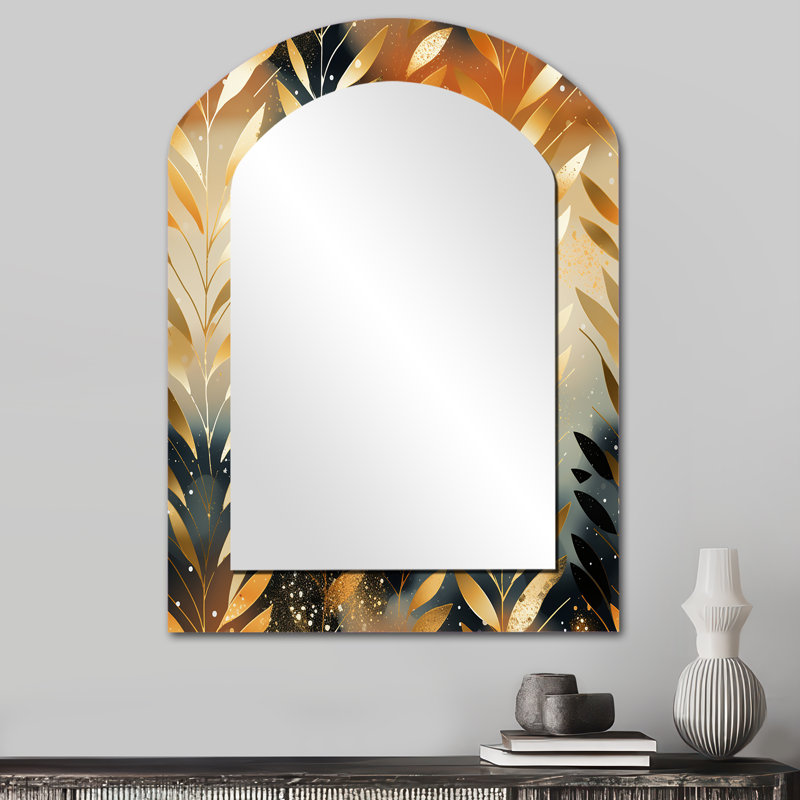 Goldern Gilded Chevron Reverie - Chevron Arch Unique Wall Mirror, Glam Asymmetrical Mirror, Printed Metal Art, 34" x 25"