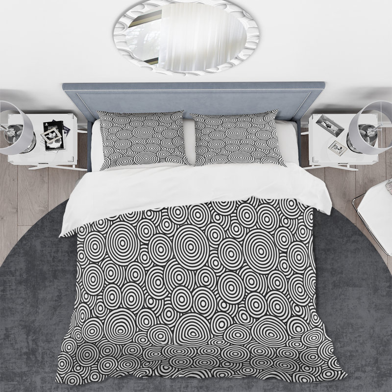 Ensemble de housse de couette moderne géométrique monochrome en polyester microfibre monochrome