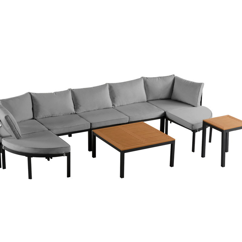 Style de conversation extérieur gris - fabrication en fer, coussins imperméables, sièges spacieux pour 8 personnes, cadre de jardin et de patio, patio approprié, cour arrière