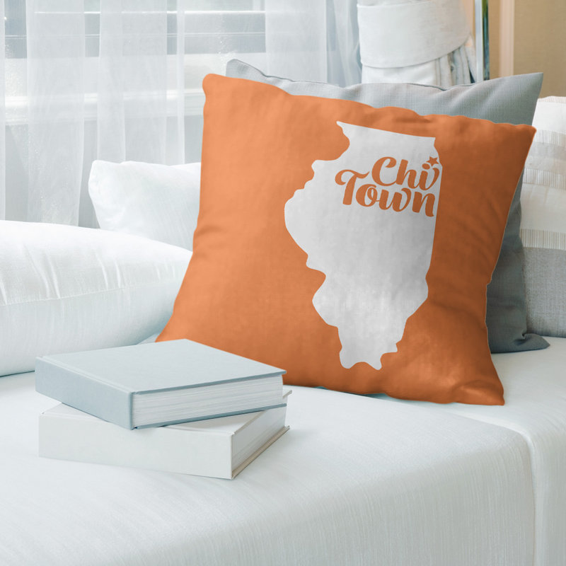 Housse de coussin en coton, Chi Town, 14 po x 14 po, Orange