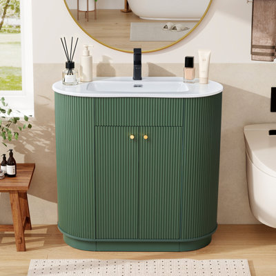 35.83" Single Bathroom Vanity Set With Sink Top, Faucet And Fluted Design Cabinet