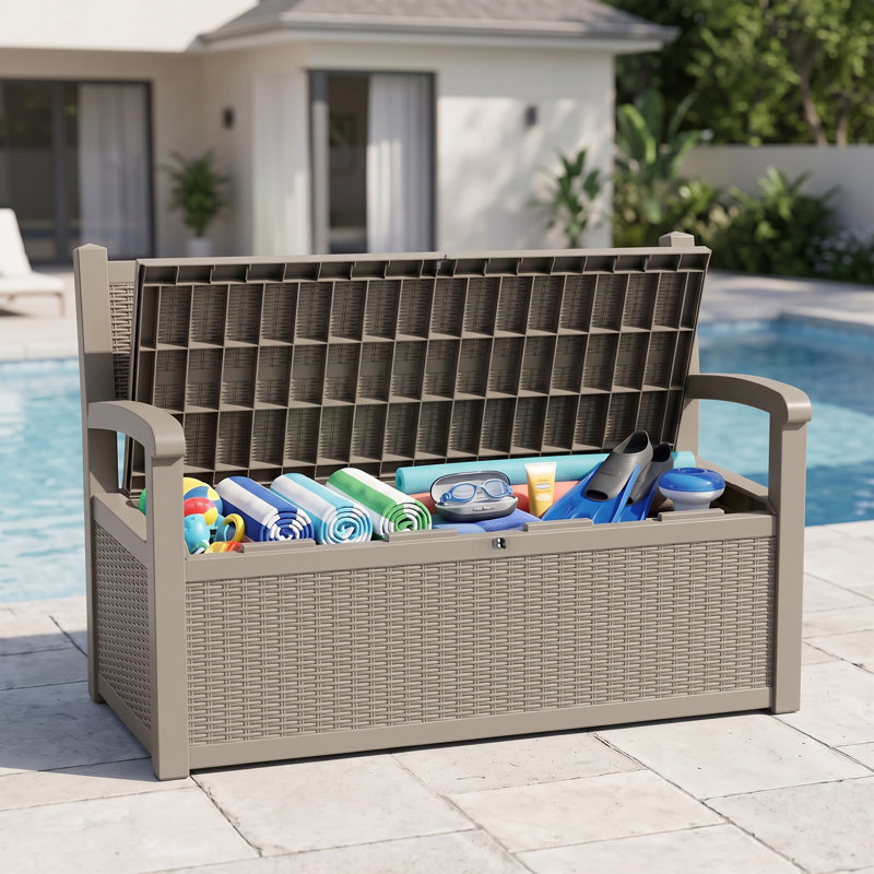 Boîte de rangement en résine résistante aux intempéries de 120 gal, boîte de rangement imperméable, Grey