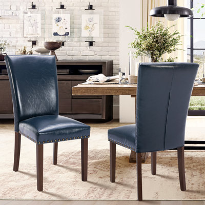 Chaise de salle à manger rembourrée en cuir à garniture cloutée (ensemble de 2)
