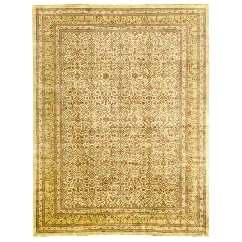 Hand Knotted Wool Area Rug in Gold