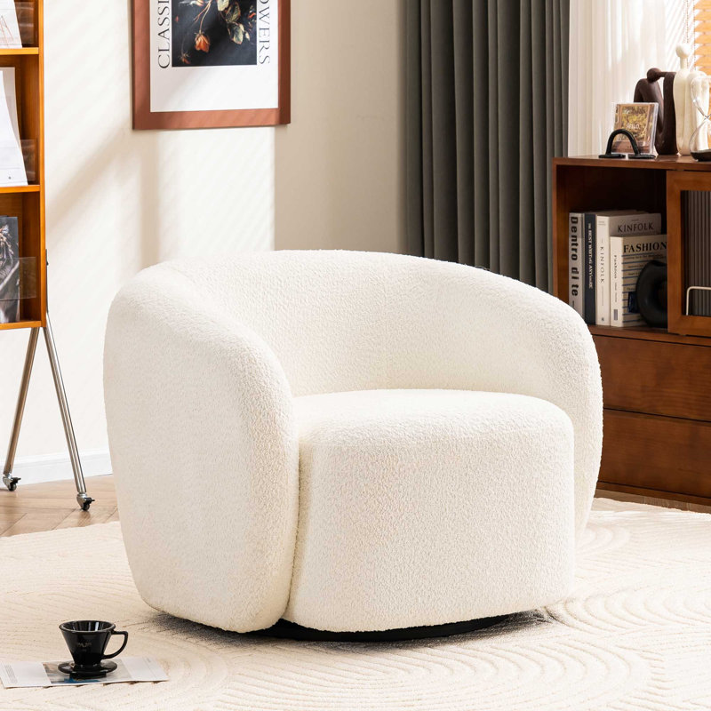 Fauteuil demi-tonneau pivotant rembourré Munehito, Blanc