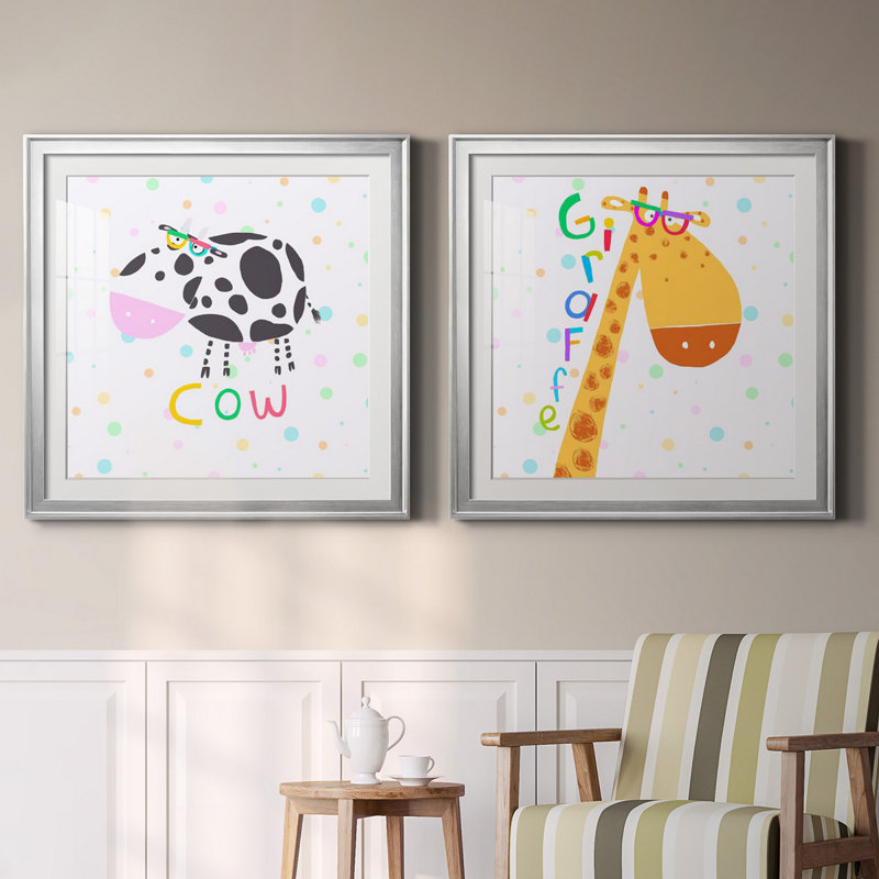 Animal Spots VII - ensemble de 2 peintures encadrées, Papier avec cadre argenté, H 30,5 po x l 61 po x P 1,5 po