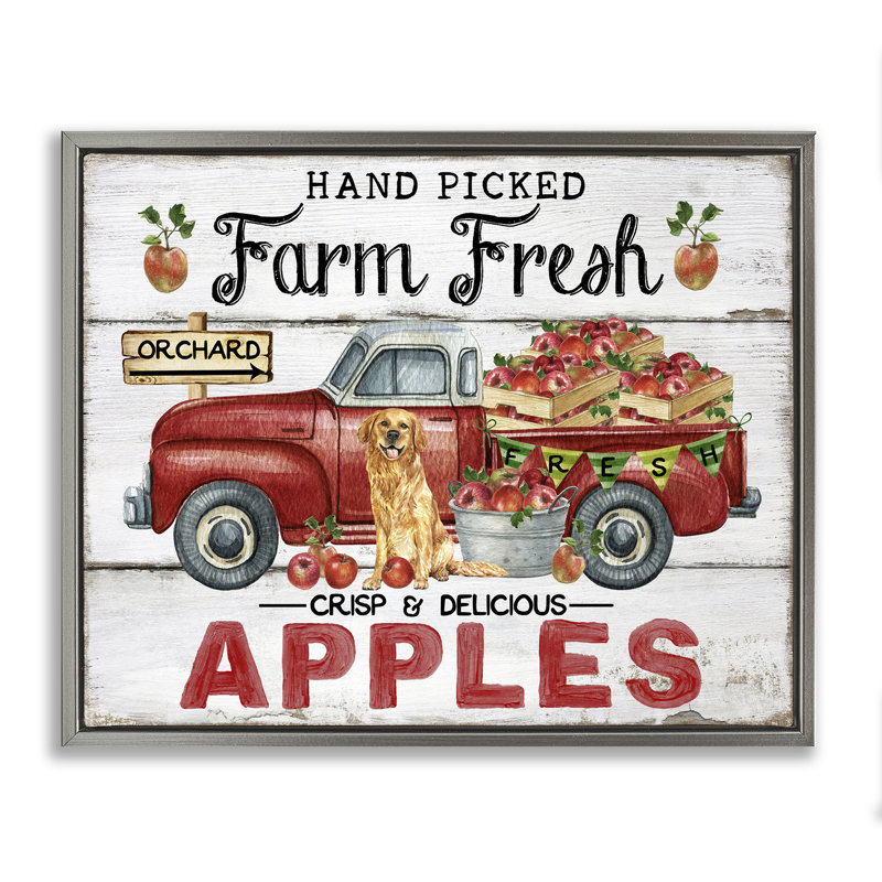 Farm Fresh Apples Truck Framed Floater Canvas Wall Art by Creatif Belle, H 17 po x l 21 po, Cadre flottant gris lustré