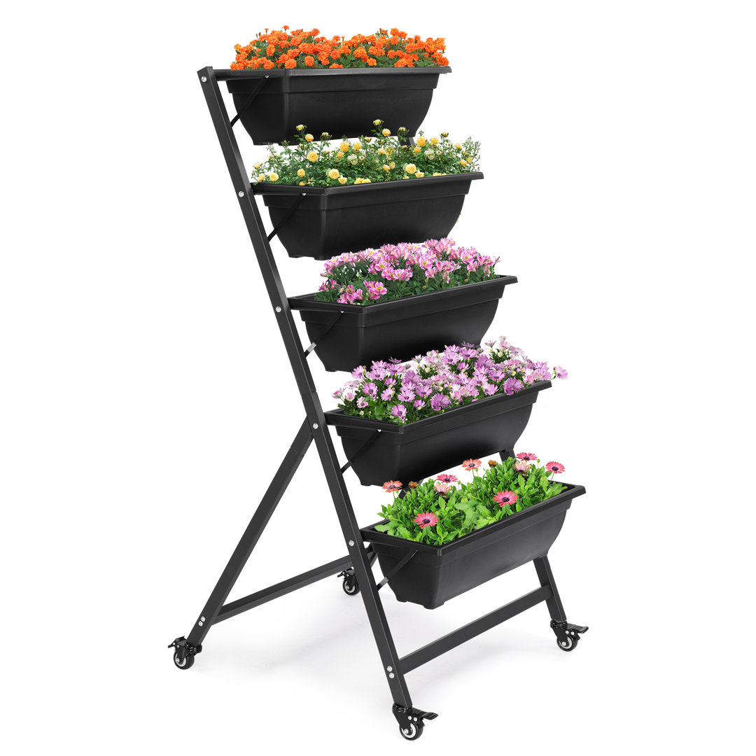 Sini 2.5 ft x 2 ft Garden Plastic Vertical Planter with Wheels Arlmont & Co.