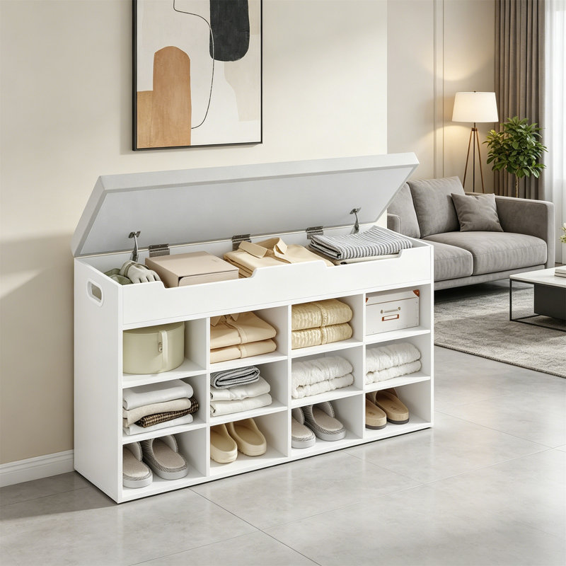 12 Pair Shoe Storage Bench, White