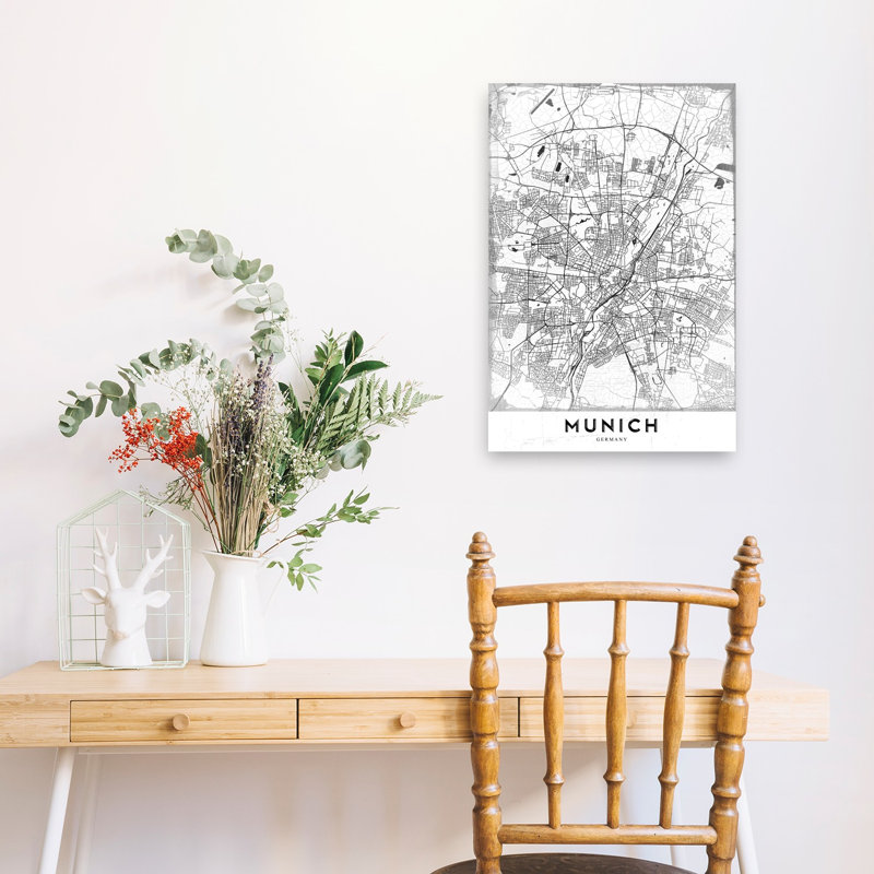 «Munich City Map Abstract Contemporary City Architecture», reproduction d'art murale, H 24 po x l 16 po