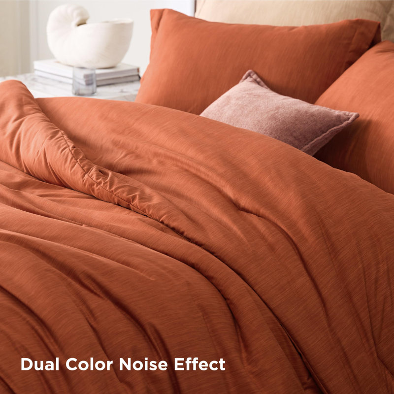 Bedsure Cationic Dyed Printed Comforter Set, Burnt Orange, King Comforter + 2 King Shams