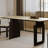 Columbia Beige + Black Rectangular Sintered Stone + Solid Wood Dining Table-124519960