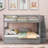 Platform Bunk Bed Storage Sleeper Full-Over-Full with Twin Trundle Soft Gray Solid Wood for Bedroom and Dorm