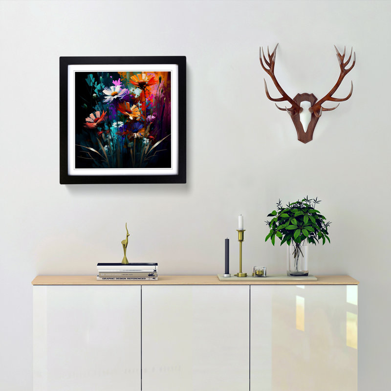 Wildflowers Expressionism - Single Picture Frame Print on Wood, Black