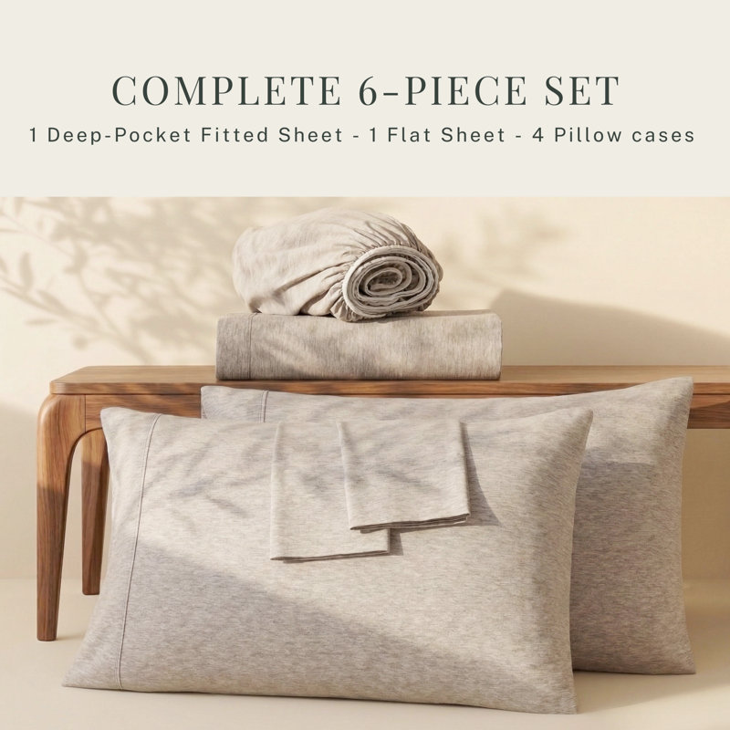 Ensemble de draps en micro-fibre, Drap-housse très grand californien, Lin chambray