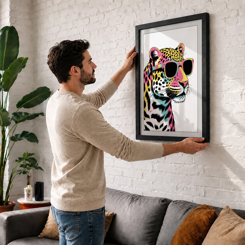 Cool Leopard Modern - Framed Print, Oak, A3 - 42.0 x 29.7 cm