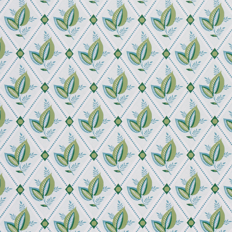 Papier peint treillis Basile, Feuille / turquoise