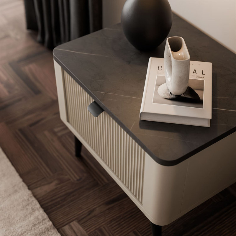 50 cm W Bedside Table, cashmere / grey stone
