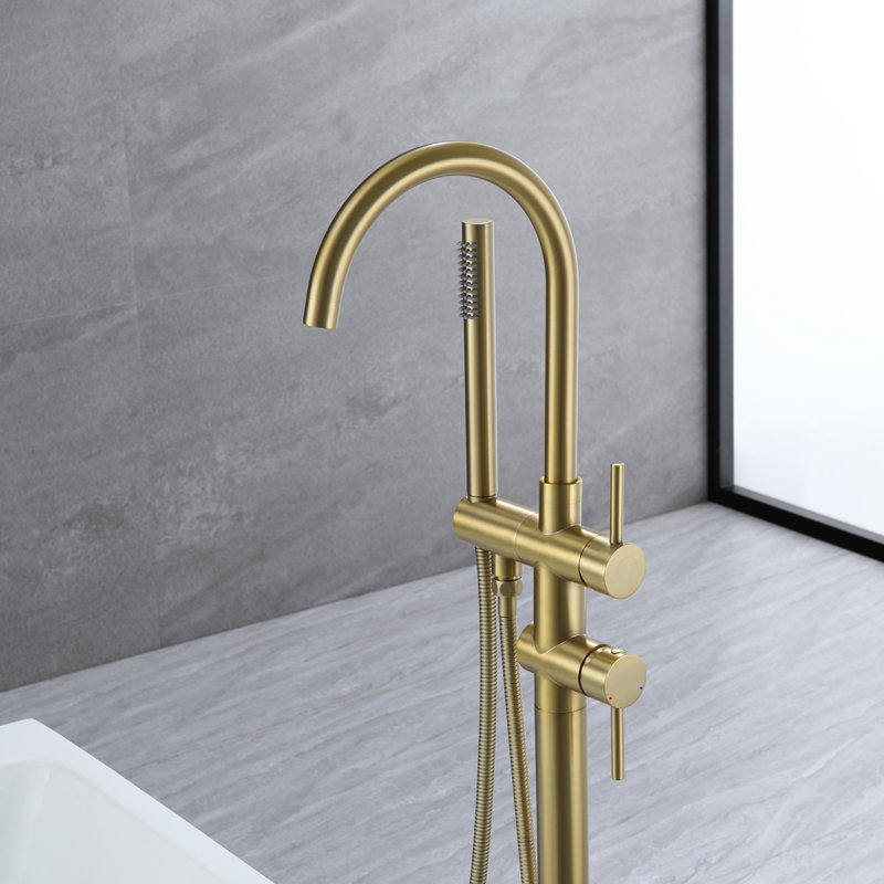 Robinet de baignoire autoportant avec douche à main, Or brossé