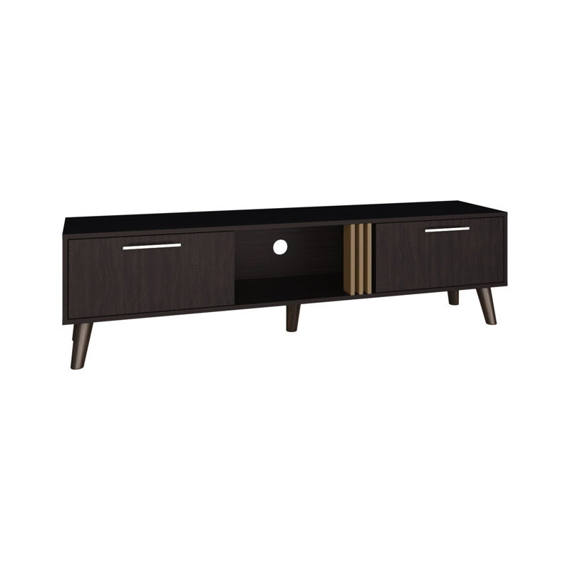 63" Wide Tv Stand With Two Pull-down Cabinets And Stylish Appeal - Black Oak Spacious In Oak, Compartments