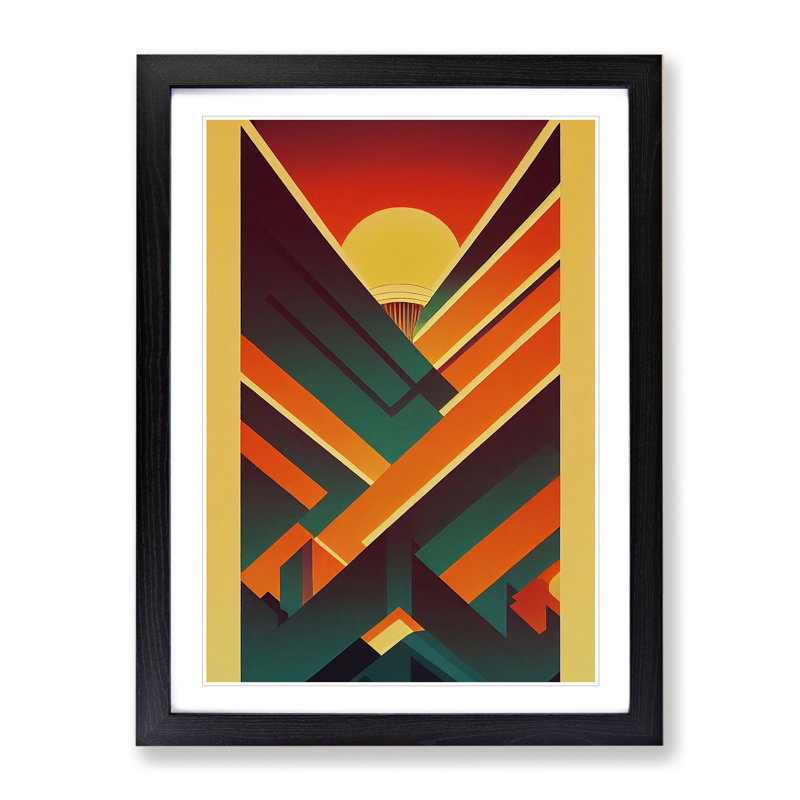 XV1022-764X Deco Sunset No.5 - Single Picture Frame Print, Black, 64cm H x 46cm W x 2cm D