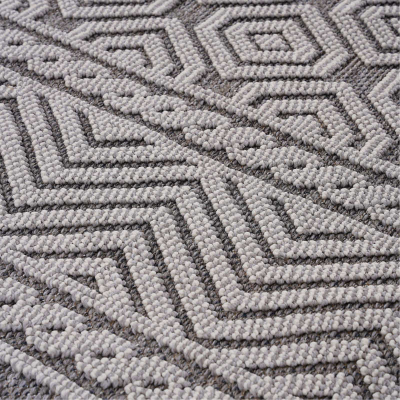 Tapis intérieur / extérieur gris / blanc / géométrique, Rectangle 4 pi x 6 pi 2 po