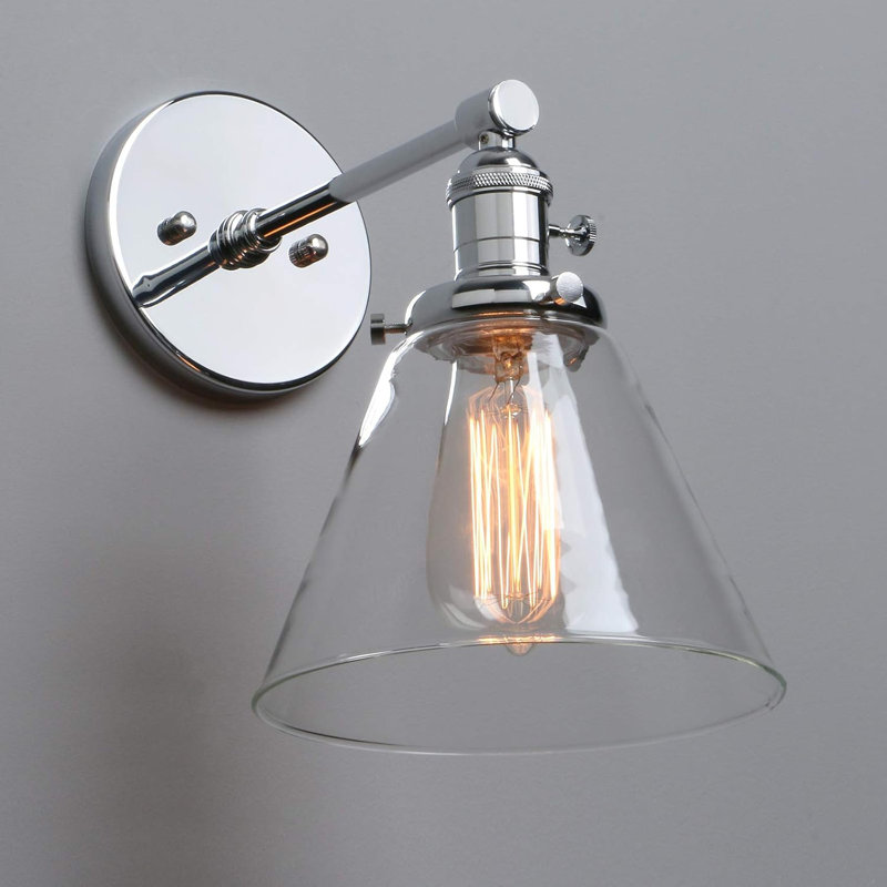 Vintage Industrial Wall Sconce, Retro 1-Light Glass Cone Shade Fixture For Bathroom Kitchen Bedroom Living Room Hallway