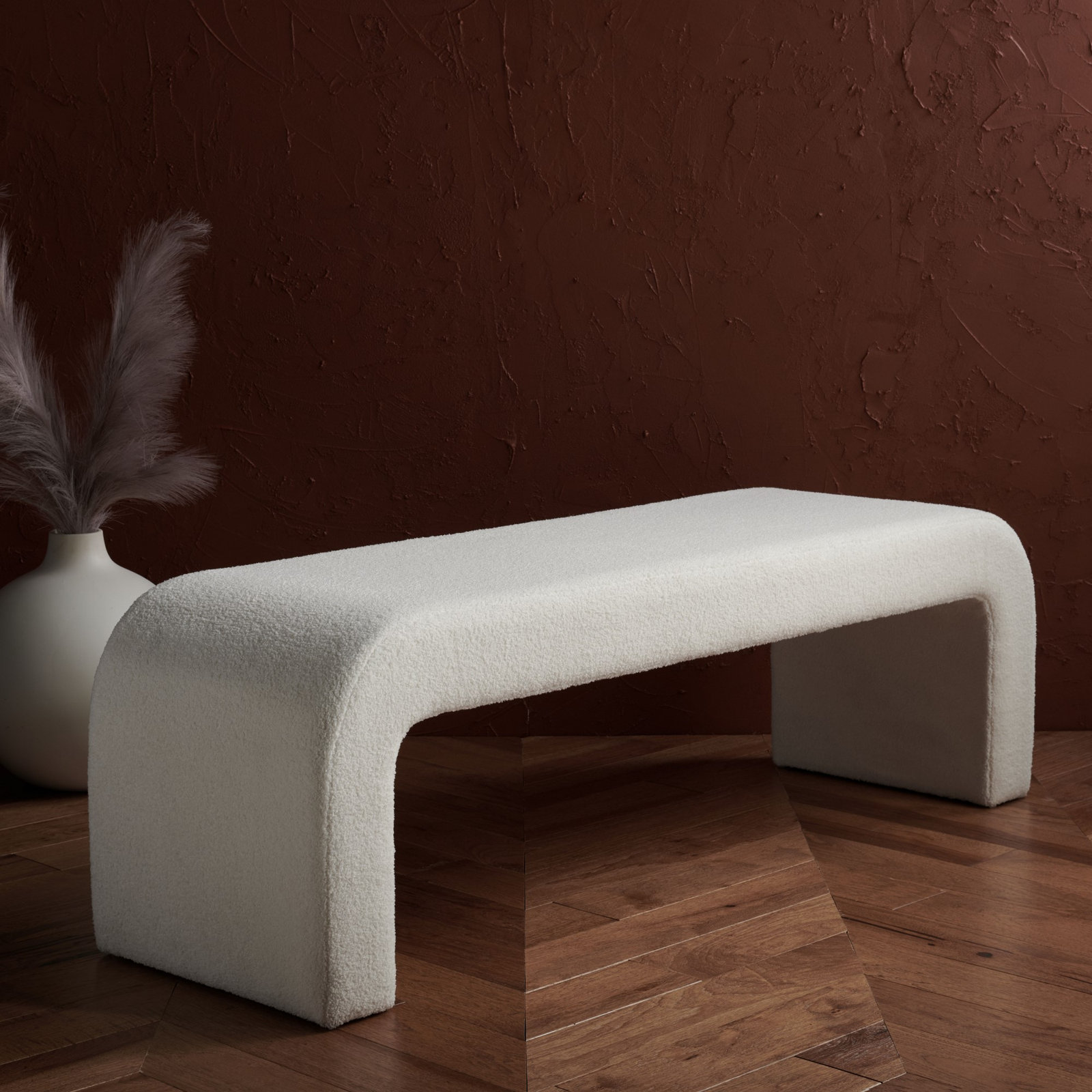 Daine 62" Linen Bedroom Bench, White Faux Lambs Wool