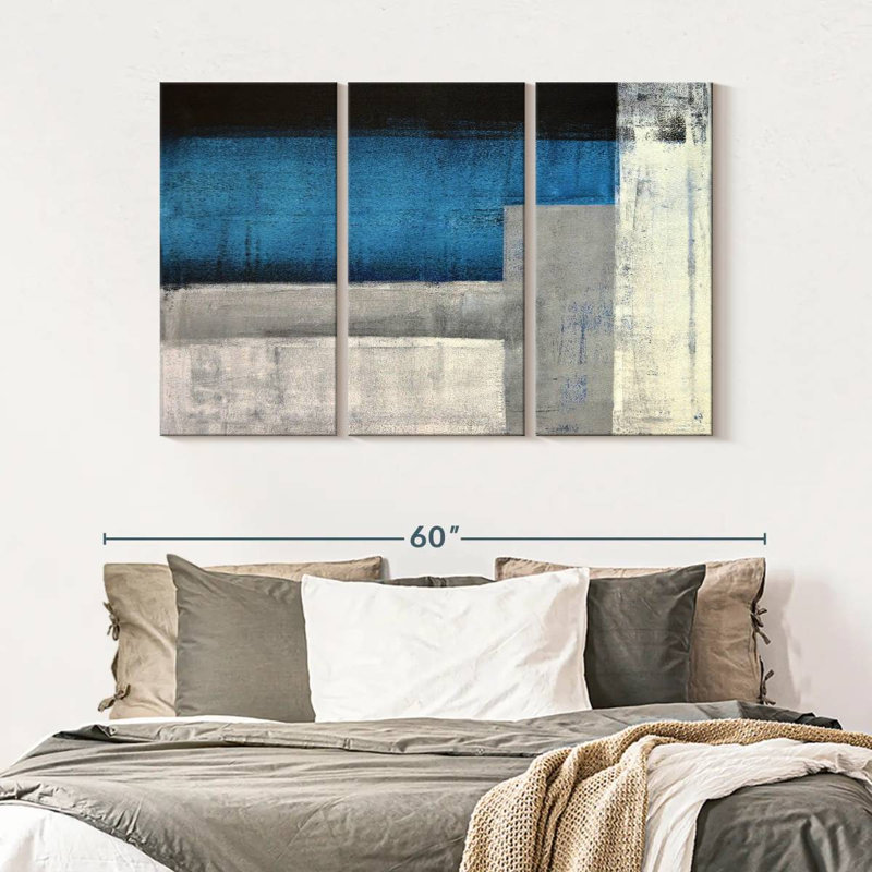 Ensemble de 3 pièces abstraites d'art moderne abstrait sur toile, H 50 po x l 32 po x P 1,25 po