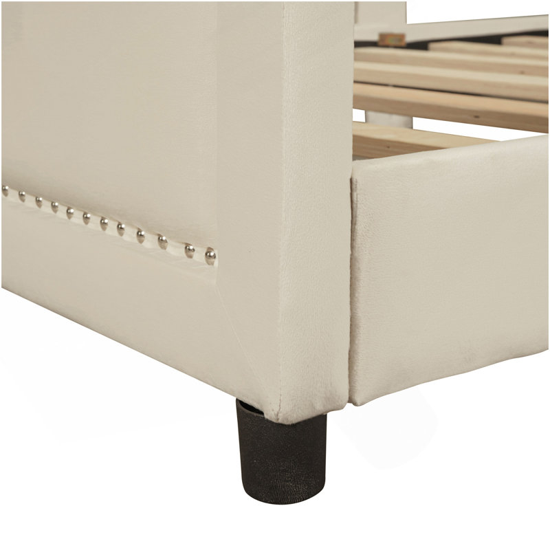  Lit de jour de taille avec tête de lit à rayures classique , Beige