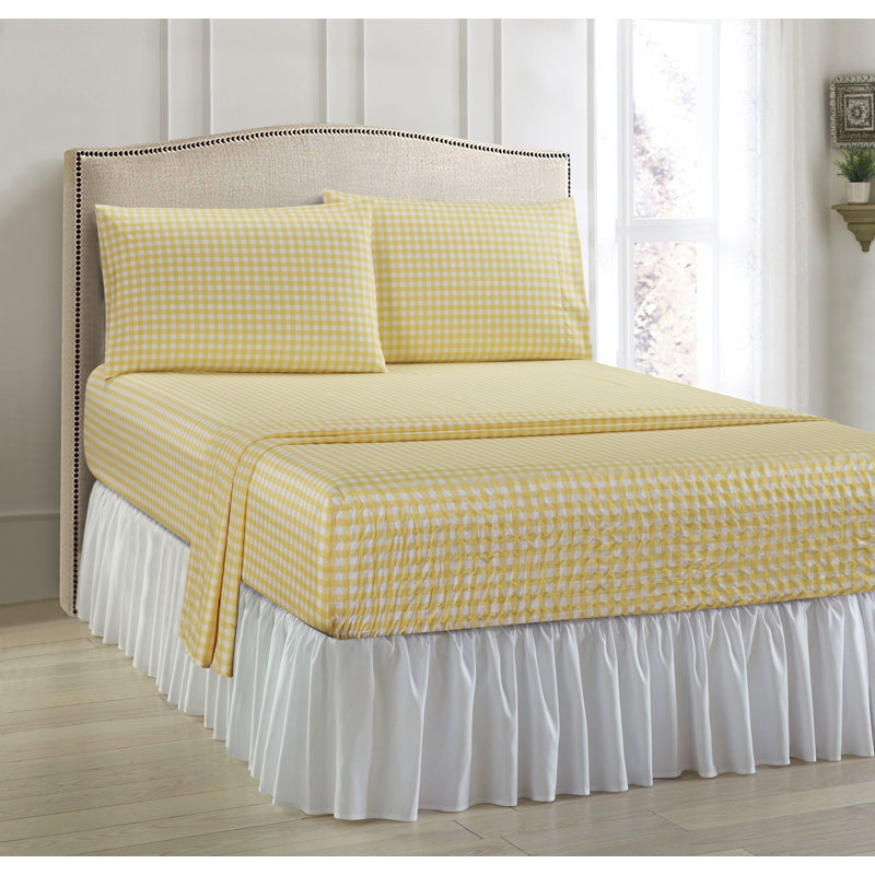 Ensemble de draps en microfibre anti-froissement, Ensemble de draps pour lit double + un drap-housse, Jaune