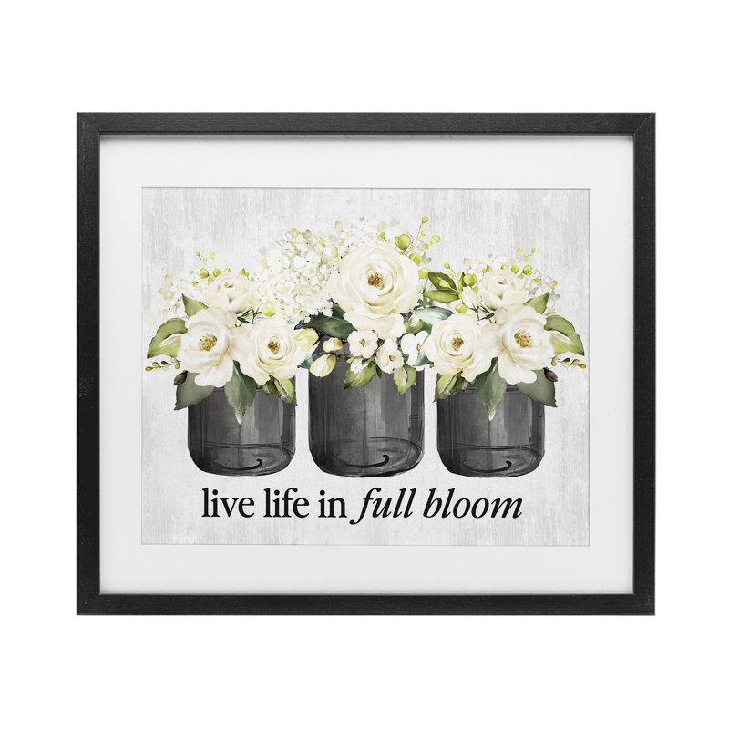 «Life In Full Bloom», reproduction encadrée sous verre rustique, design par lettré et doublé, H 13 po x l 16 po