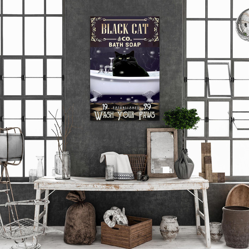«Black Cat Bath Soap», impression sur toile rectangulaire 1 pièce, H 20 po x l 16 po x P 1,25 po
