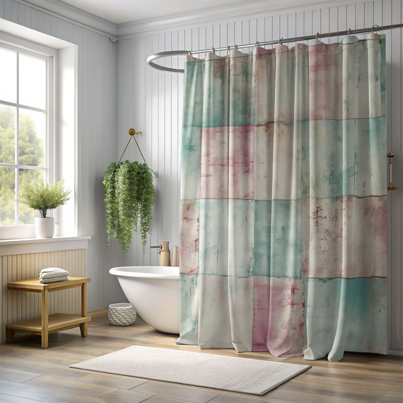 Rideau de douche Teal Echoes - Premium, H 74 po x l 71 po, Teal Patina