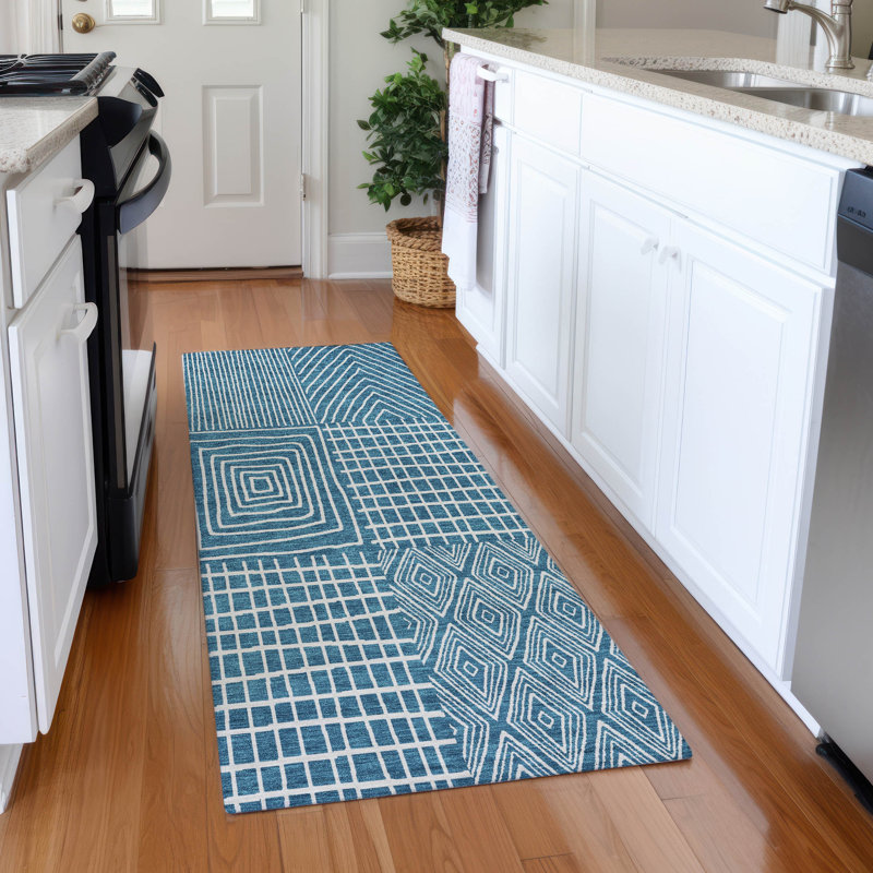 Premium Machine Washable Lyndhurst AMF990 Geometric Rug, Tapis de couloir 2 pi 3 po x 7 pi 6 po