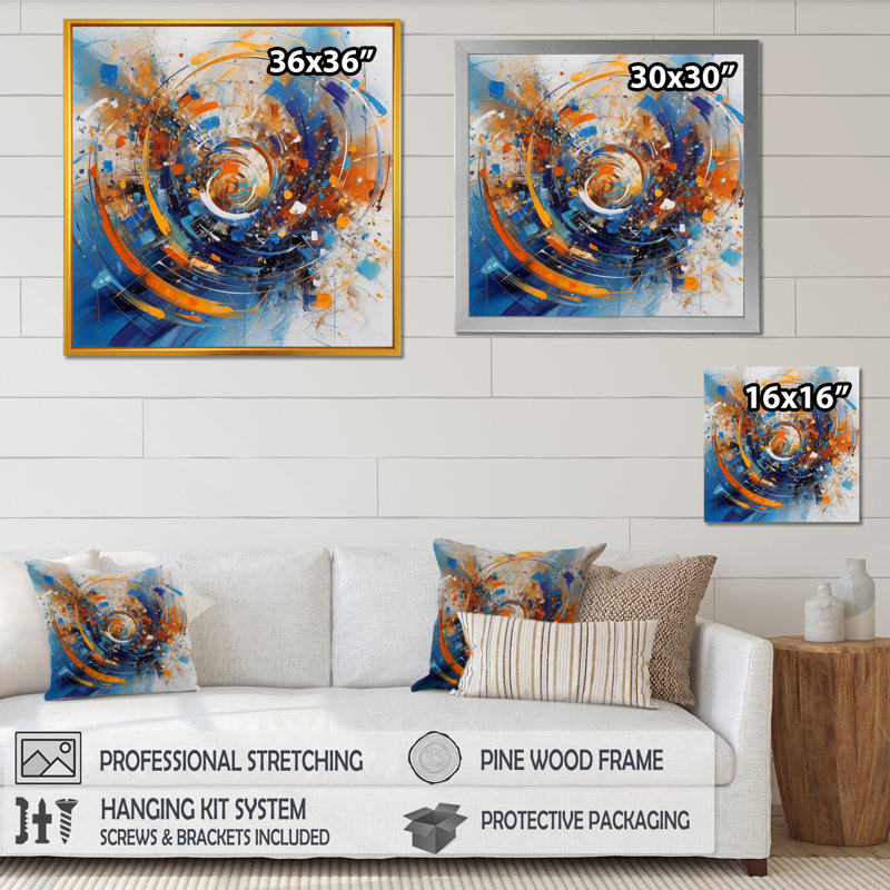 «Blue and Orange Space», reproduction sur toile, H 16 po x l 16 po x P 1 po, Noir