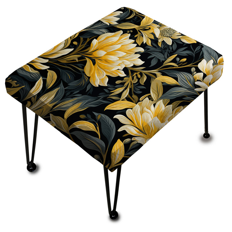 Motif floral jaune et bleu tropical - repose-pieds rectangulaire tropical